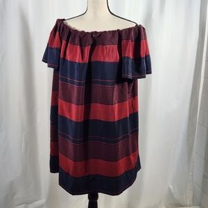 NWT Sugar + Lips Maroon Navy Striped Off-Shoulder Lined Dress Size M